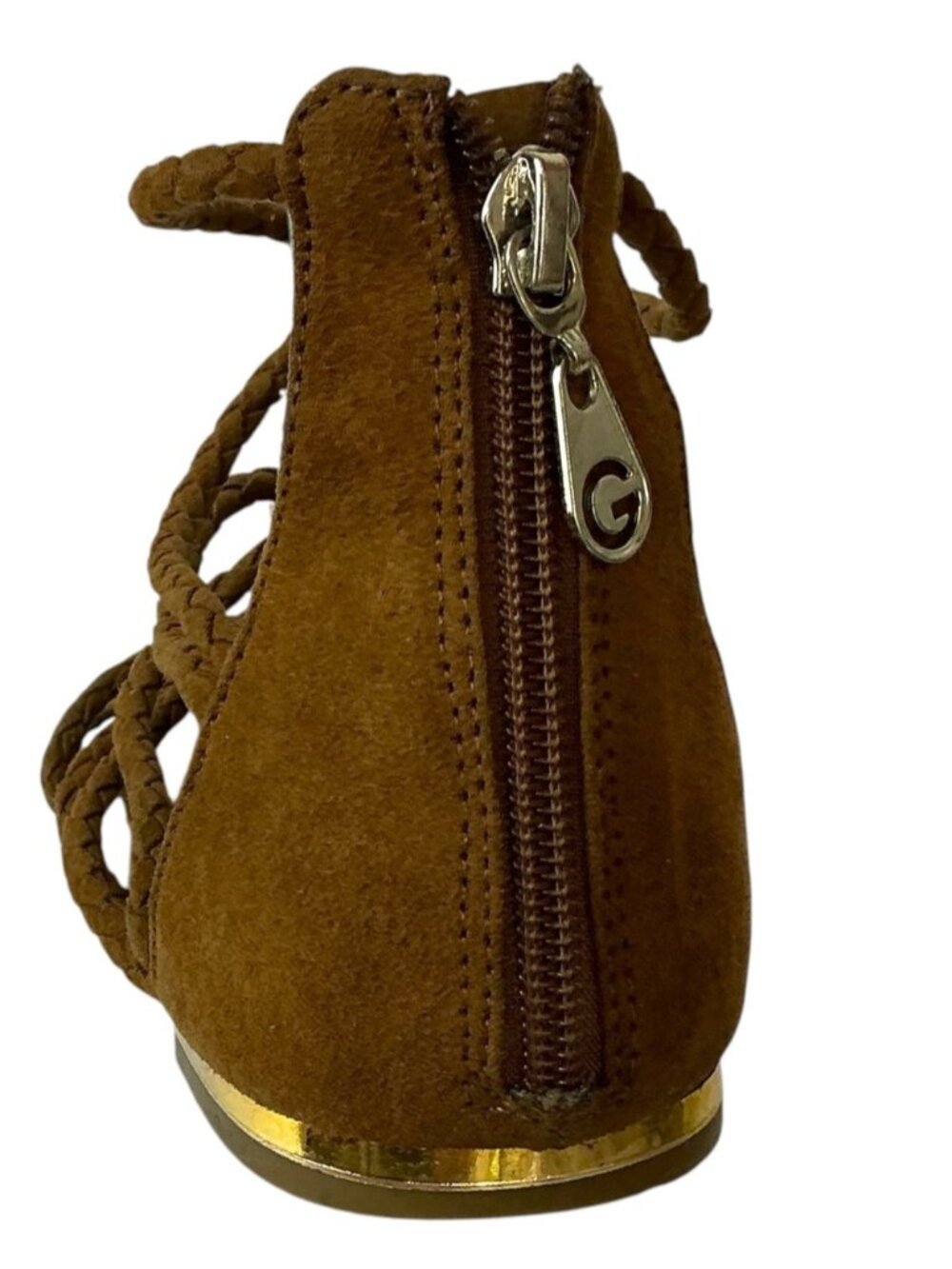 Guess Gladiator Sandals Suede Leather Strappy Gold Accents Brown 8 1/2 Medium - Picture 6 of 16